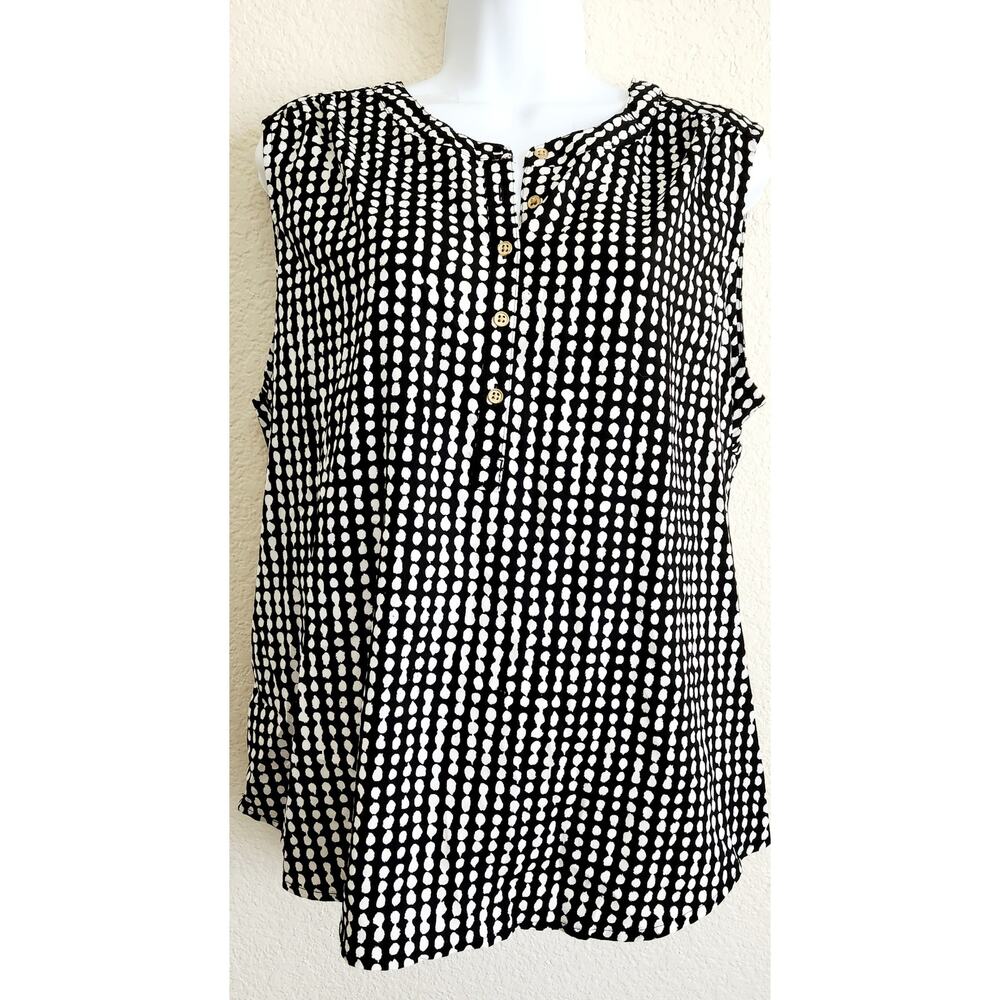 212 Collection Black White Dots Band Collar Sleeveless Top XL Lightweight Soft